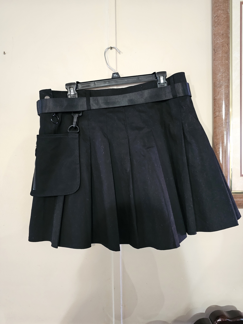 Current Mood Black Pleated Skater Mini Skirt with Utility Pouch